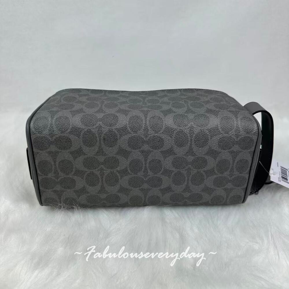 Coach Men's Large Travel Kit In Signature Canvas With Patches In Grey CCF36 NWT - Picture 5 of 7